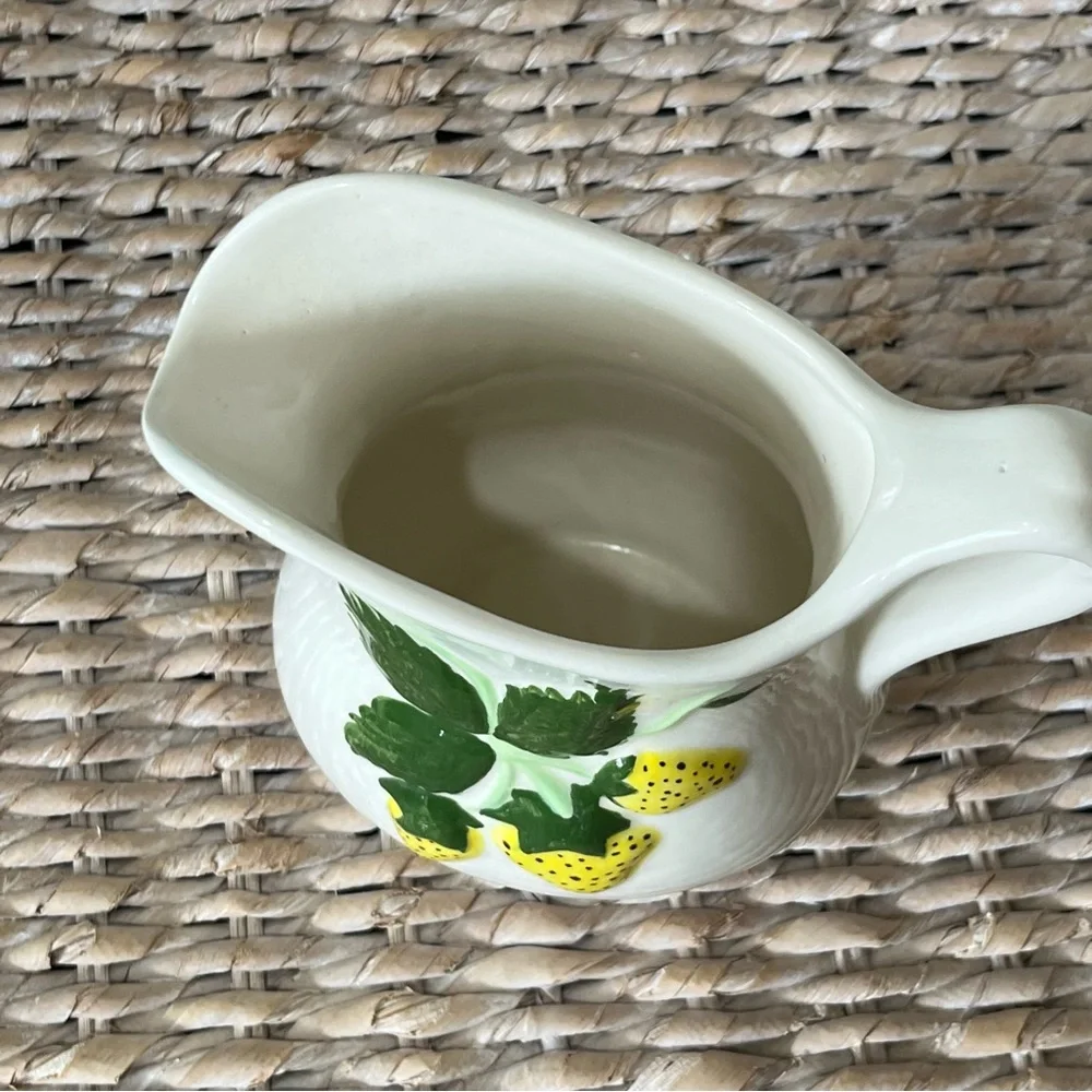 Vintage yellow strawberry 🍓 Small pitcher 80s 6” Tall MCM‎ Kitchy
